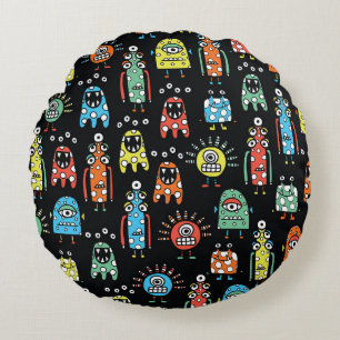 Alien Monsters: Cute Seamless Vintage Round Cushion