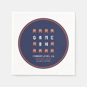 Alien monsters orange video gaming birthday party napkin