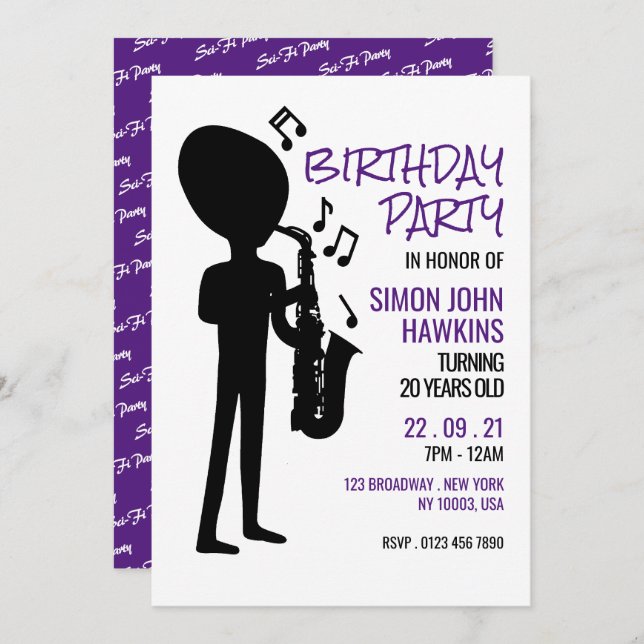 Alien Musician, Birthday Invitation (Front/Back)