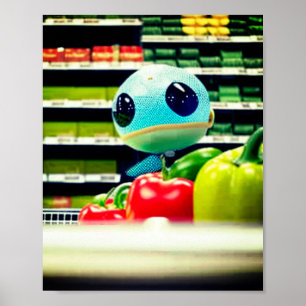 Alien nature earth digital grocery shopping add an poster