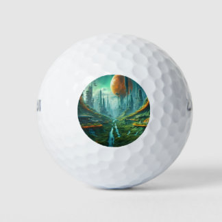 Alien Nature & Futuristic City Surreal Sci-Fi Art Golf Balls