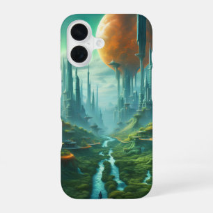 Alien Nature & Futuristic City Surreal Sci-Fi Art iPhone 16 Case