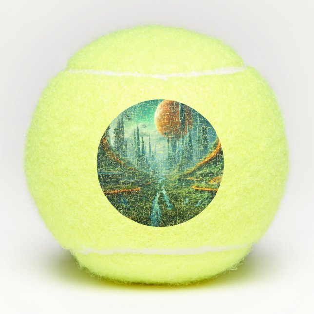 Alien Nature & Futuristic City Surreal Sci-Fi Art Tennis Balls (Front)