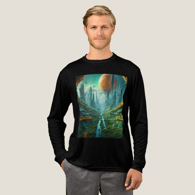 Alien Nature & Futuristic City Surreal Sci-Fi Art Tri-Blend Shirt (Full Front)