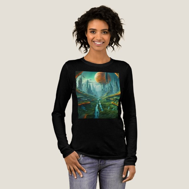 Alien Nature & Futuristic City Surreal Sci-Fi Art Tri-Blend Shirt (Full Front)
