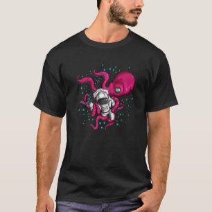 Alien Octopus Holds Astronaut Cosmonaut Space Fish T-Shirt