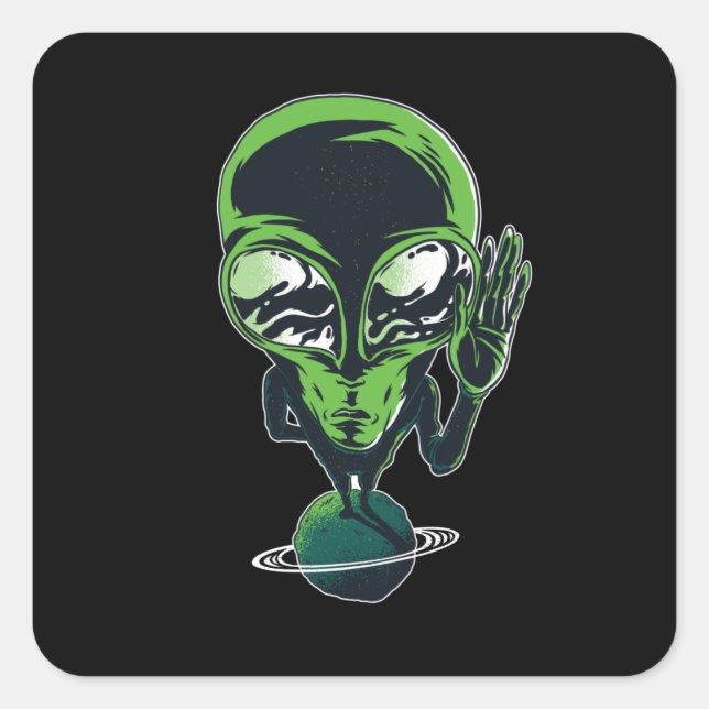 Alien on his home planet square sticker (Front)