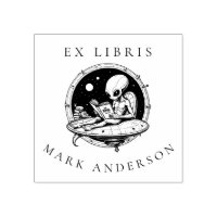 Alien on Spaceship Reading Human Books Ex Libris