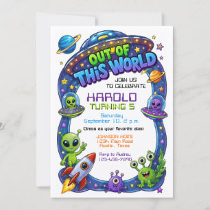 Alien Out of the World Birthday Outer Space Galaxy Invitation