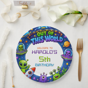 Alien Out of the World Birthday Outer Space Galaxy Paper Plate