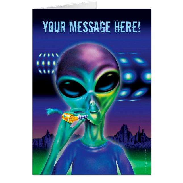 Alien Party greetings card - customized message (Front)