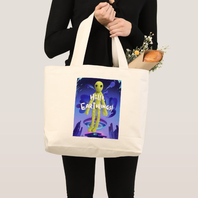 Alien Pattern Greeting Large Tote Bag (Front (Product))
