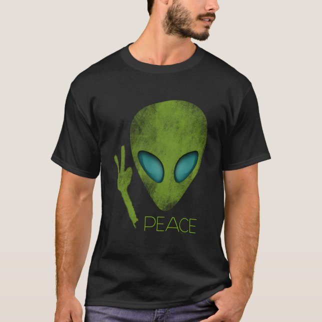 Alien Peace Cool Funny Cute Ufo Lover Birthday Gif T-Shirt (Front)