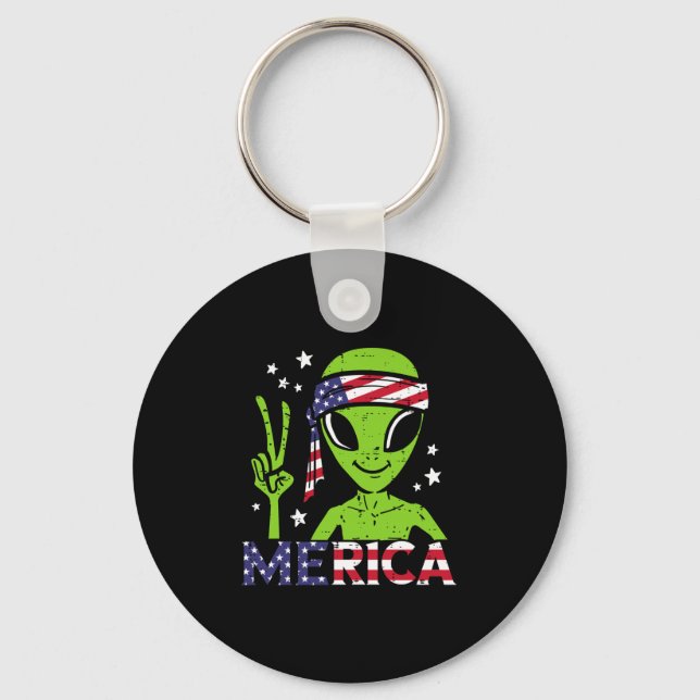 Alien peace hand merica fourth july 4th patriotic key ring (Front)