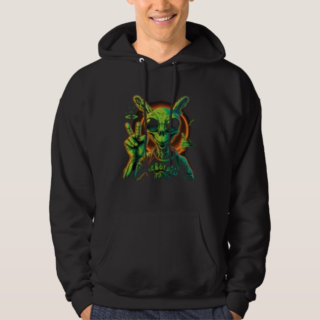 Alien Peace Hand Sign UFO Spaceship Hoodie (Front)