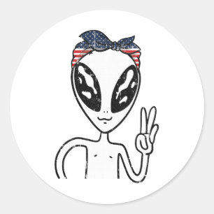 Alien Peace Sign 4th Of July American Flag Byndana Classic Round Sticker