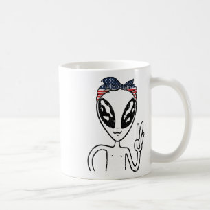 Alien Peace Sign 4th Of July American Flag Byndana Coffee Mug