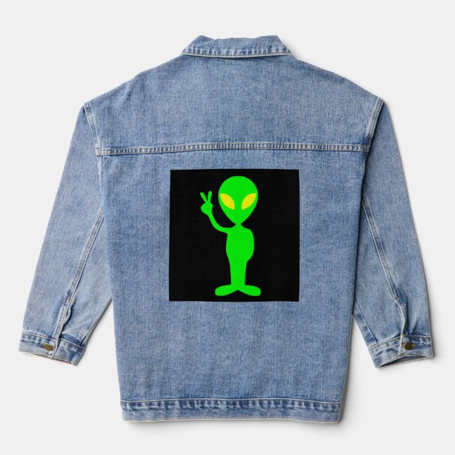 ALIEN PEACE SIGN DENIM JEAN JACKET (Back)