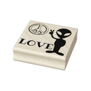 Alien peace sign - Love Rubber Stamp