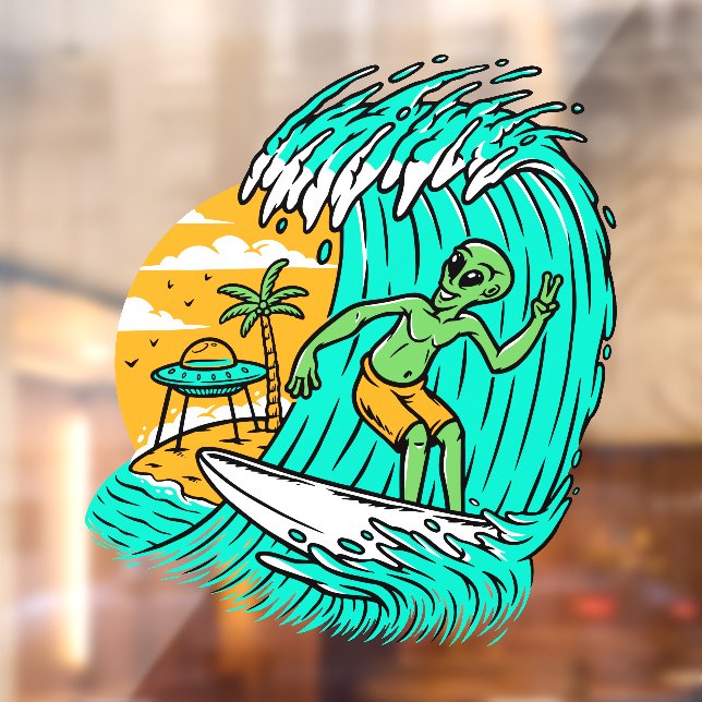 Alien Peace Sign Surfing UFO Parked On The Beach (Sheet 2)