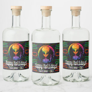 Alien Peace Tie Dye Space Liquor and Wine Labels