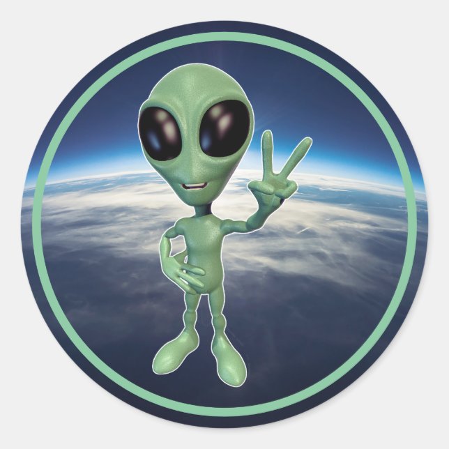 Alien - Peace V Sign Classic Round Sticker (Front)