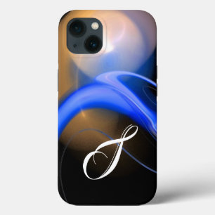 ALIEN PEARL MONOGRAM White Blue Fractal Swirls  iPhone 13 Case