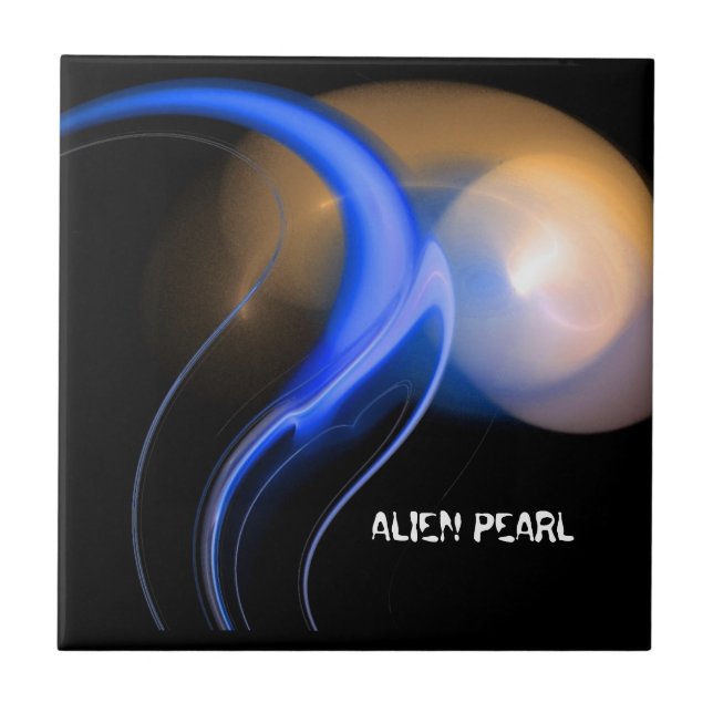 ALIEN PEARL Orange Blue Black Fractals Tile (Front)