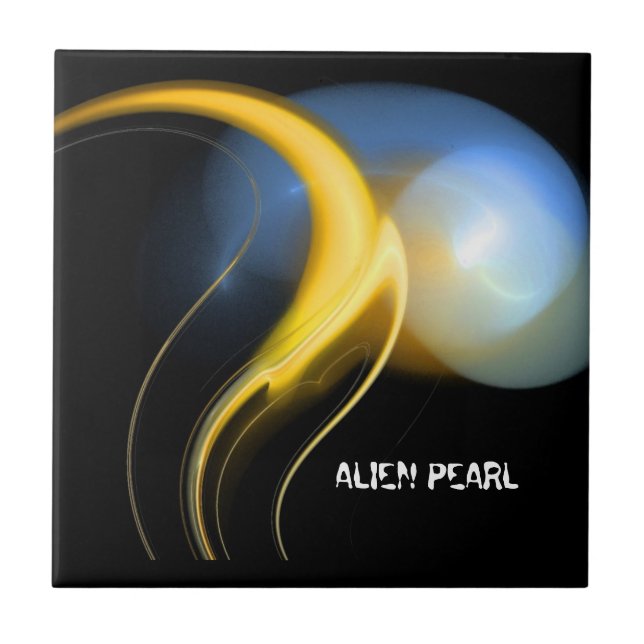 ALIEN PEARL Yellow Blue Fractals Tile (Front)