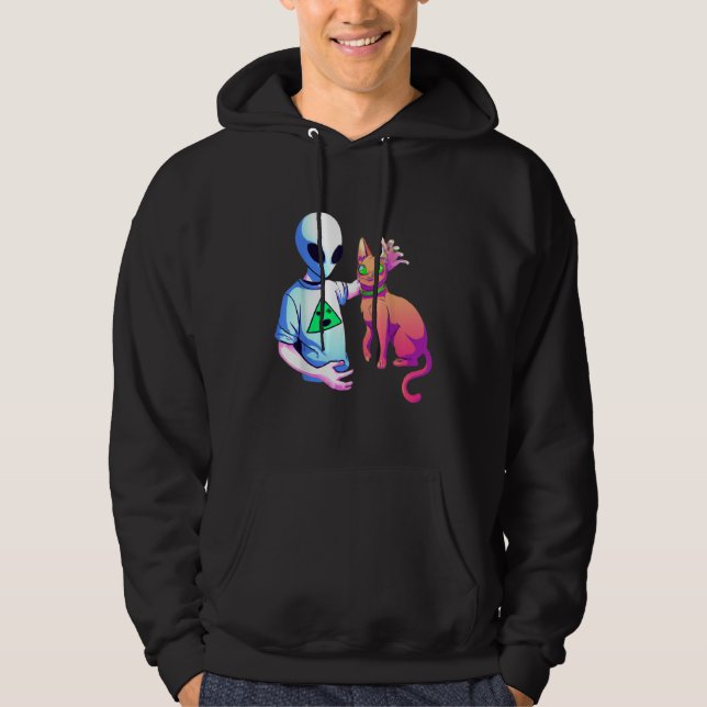 Alien Petting A Cat Alien Ufo  Cat Kids Men Women Hoodie (Front)