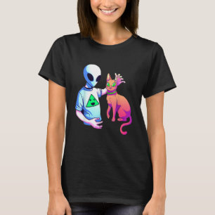 Alien Petting A Cat Alien Ufo  Cat Kids Men Women T-Shirt