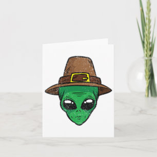 Alien Pilgrim Hat Thanksgiving Day Cool Ufo Fall A Card