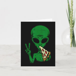 Alien Pizza Eating Peace Fun Space Area-51 Hallowe Card