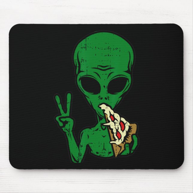 Alien Pizza Eating Peace Fun Space Area-51 Hallowe Mouse Pad (Front)