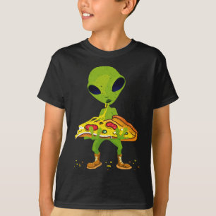 Alien Pizza Eating Peace Funny Space Food Lover T-Shirt