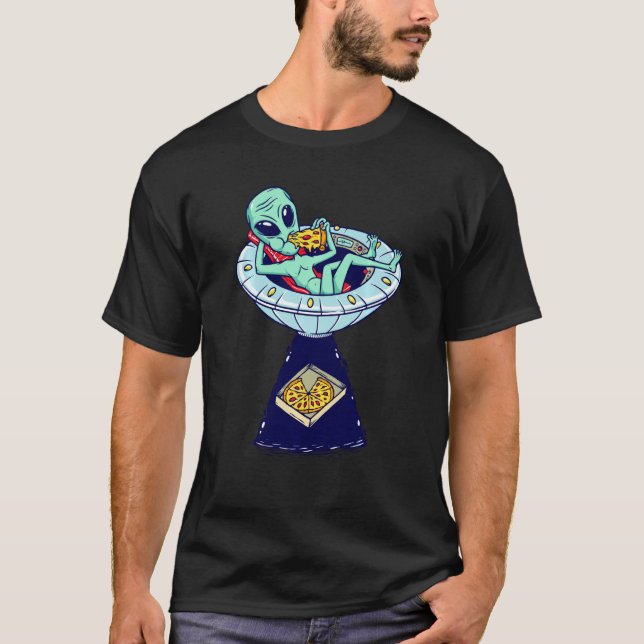 Alien Pizza Illustration  Space  Ufo Graphic T-Shirt (Front)