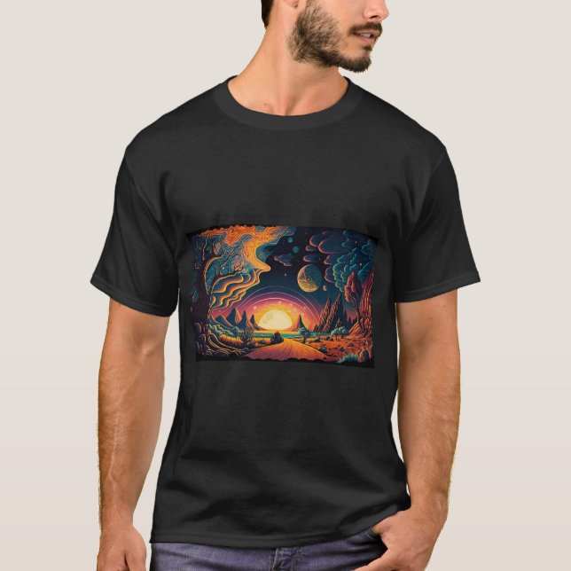 Alien planet in Psychedelic Space T-Shirt (Front)