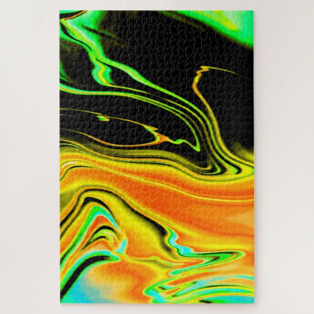 Alien Planet Marbled Green Orange Black Jigsaw Puzzle (Vertical)