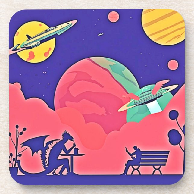 Alien Planet Retro Sci-Fi Coaster (Front)