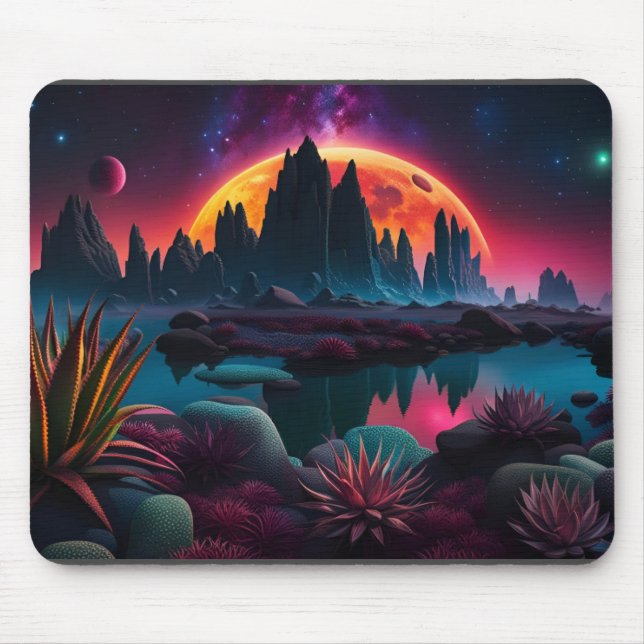  Alien planet Setting Moon Mouse Pad (Front)
