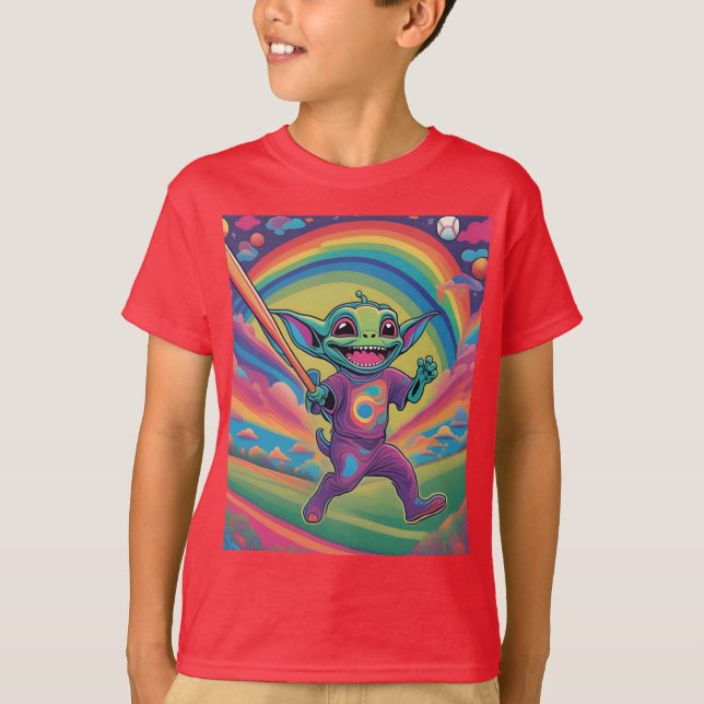 Alien Playing Baseball T-Shirt (Front)