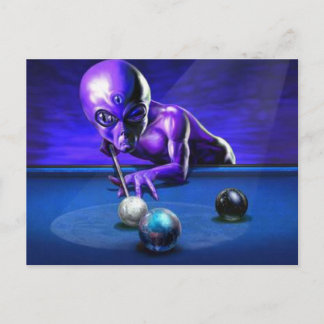 Alien Playing Pool Postcard