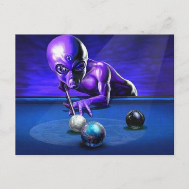 Alien Playing Pool Postcard (Front)