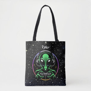 Alien Playing Video Games   Stellar Game Smasher Tote Bag