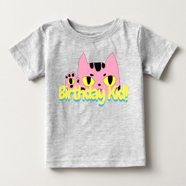 Alien Pocket Cat Birthday Kid Pink Cartoon Cat Baby T-Shirt (Front)