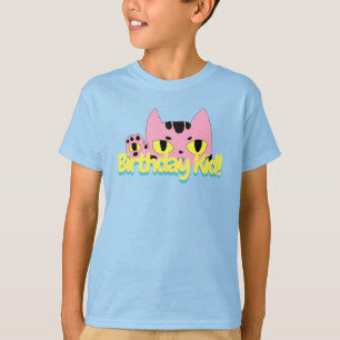 Alien Pocket Cat Birthday Kid Pink Cartoon Cat T-Shirt