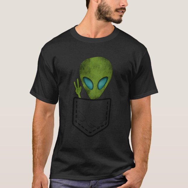 Alien Pocket Peace Ufo T-Shirt (Front)
