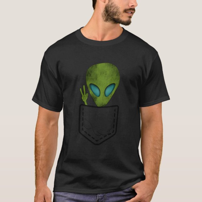 Alien Pocket Peace Ufo T-Shirt (Front)
