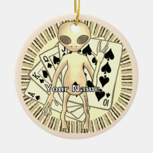 Alien Poker  Ceramic Tree Decoration
