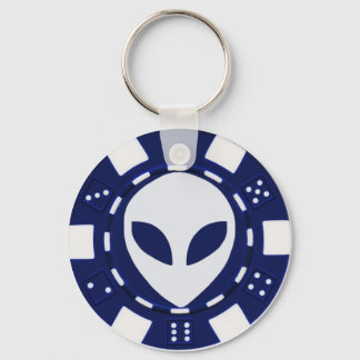 alien poker chip blue key ring